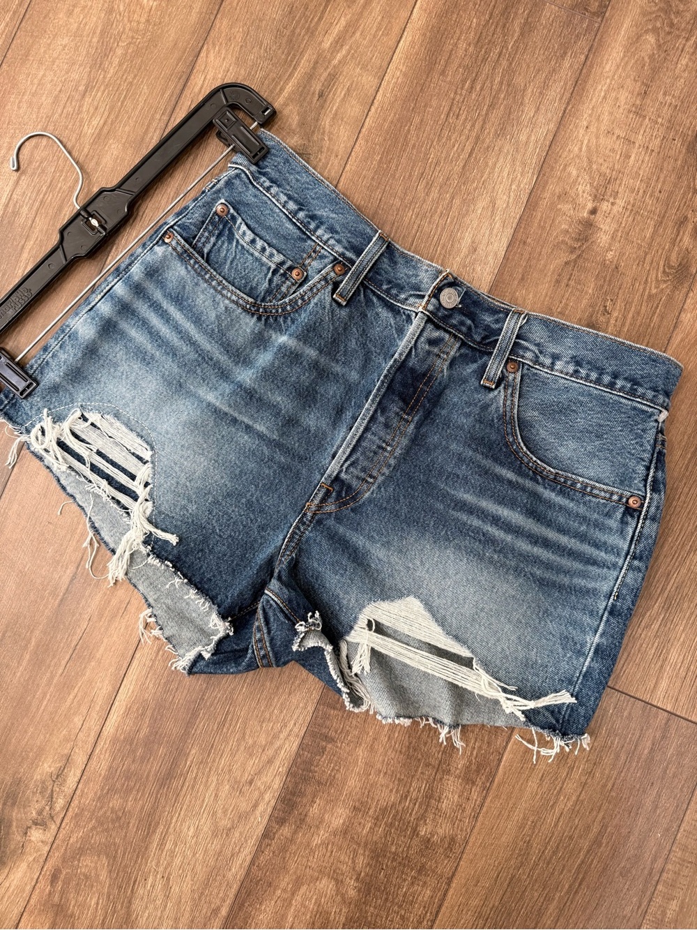 Levi's Distressed Mid-Blue Denim Cutoff Shorts